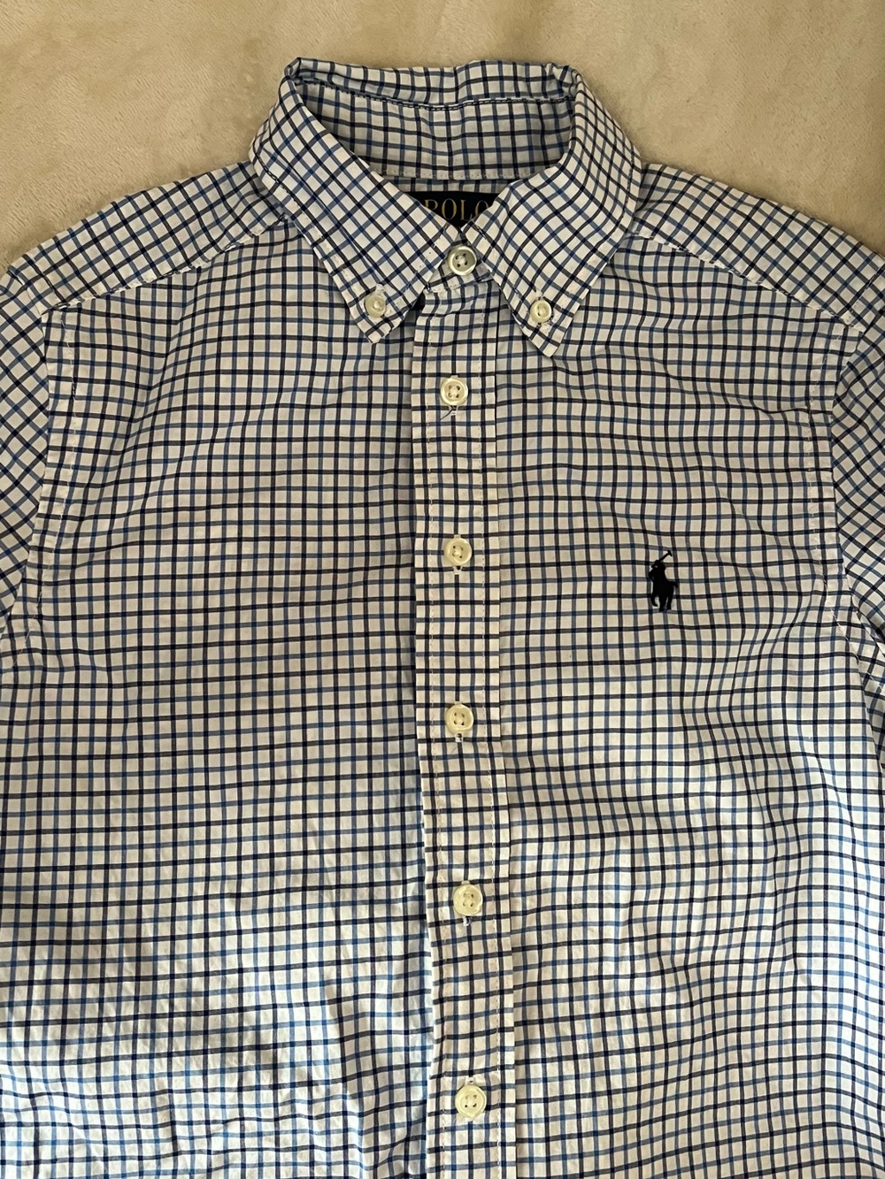 Ralph Lauren White and Blue Check Button-Down Shirt